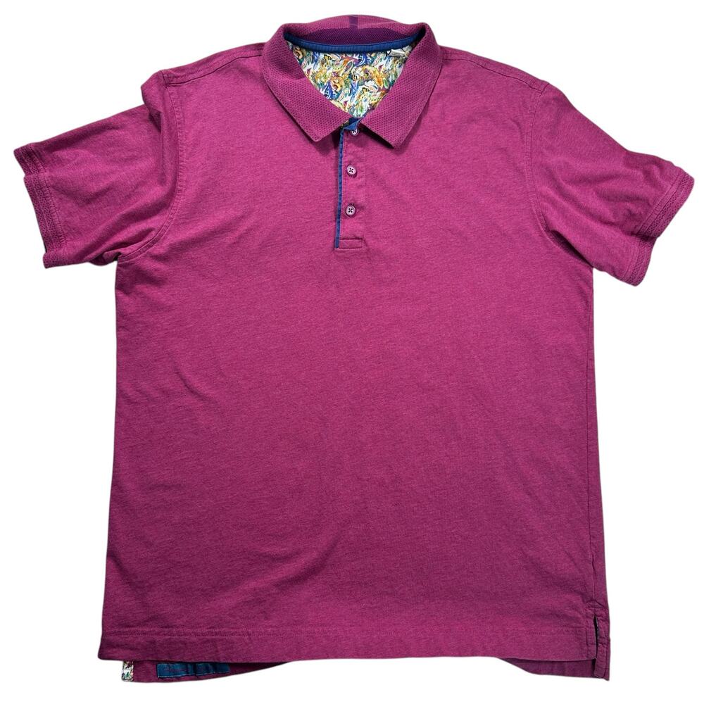 Robert Graham Short Sleeve Polo Shirt‎ Mens Large Pink-Purple 100% Cotton
